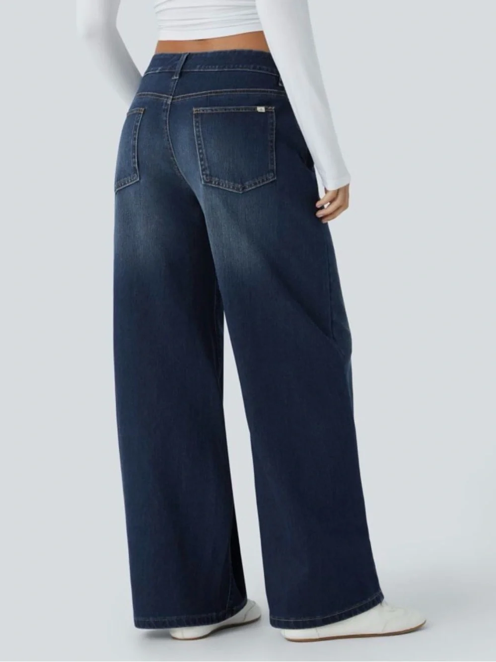 Halara Flex Wide-Leg Asymmetrical Low Rise Baggy Dark Blue Jeans - Size L - Picture 4 of 7